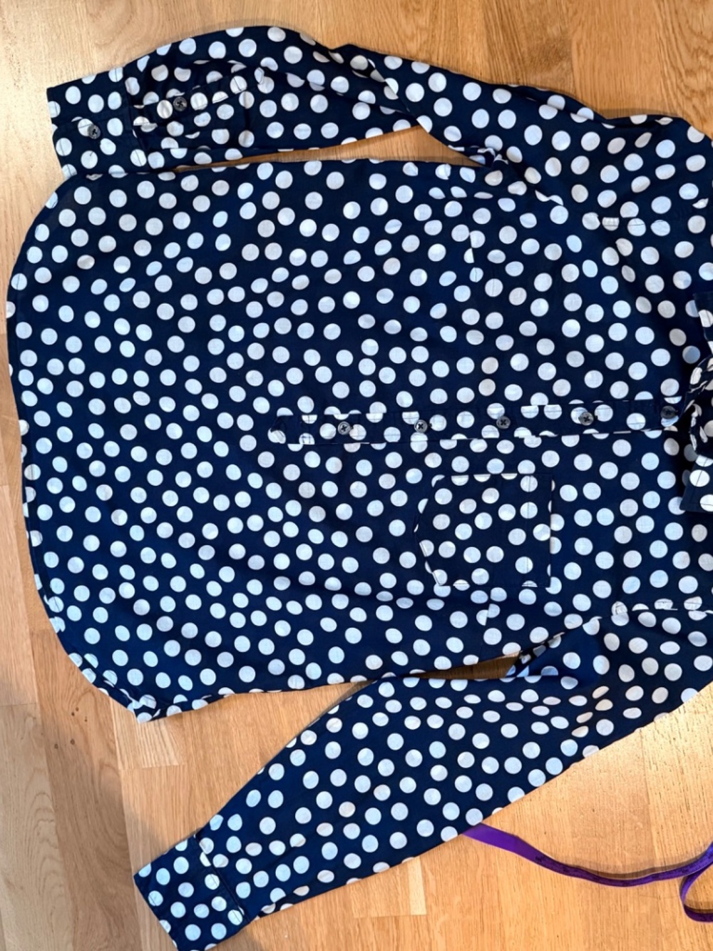 J.Crew Factory Popover Shirt Womens XS Navy White Polka Dot Cotton Long Sleeve - Picture 5 of 8